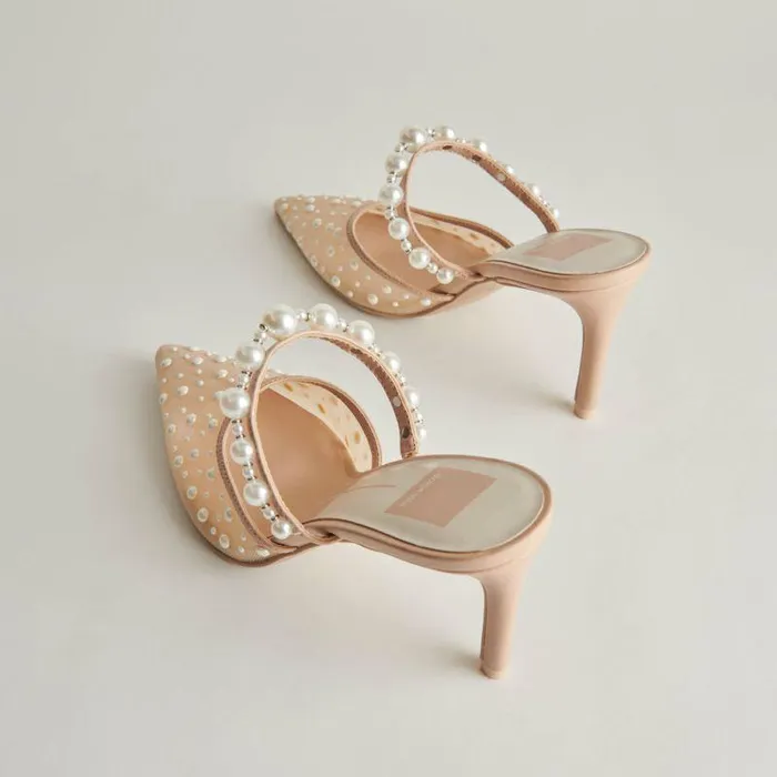 Heels Shop Dolce Vita Katik Pearl Heels Blush Mesh Blush Mesh