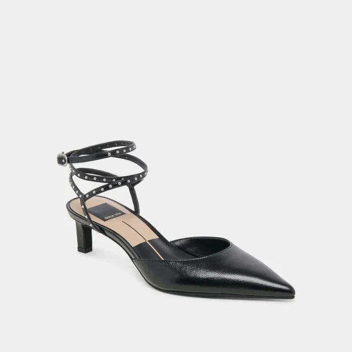 Heels Shop Dolce Vita Loklyn Stud Heels Midnight Crinkle Patent Midnight Crinkle Patent