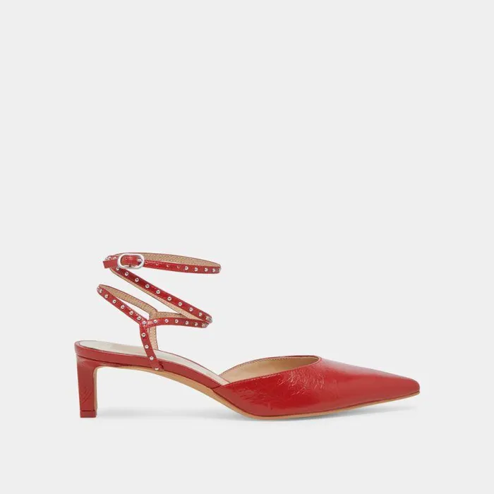 Heels Shop Dolce Vita Loklyn Stud Heels Red Crinkle Patent Red Crinkle Patent