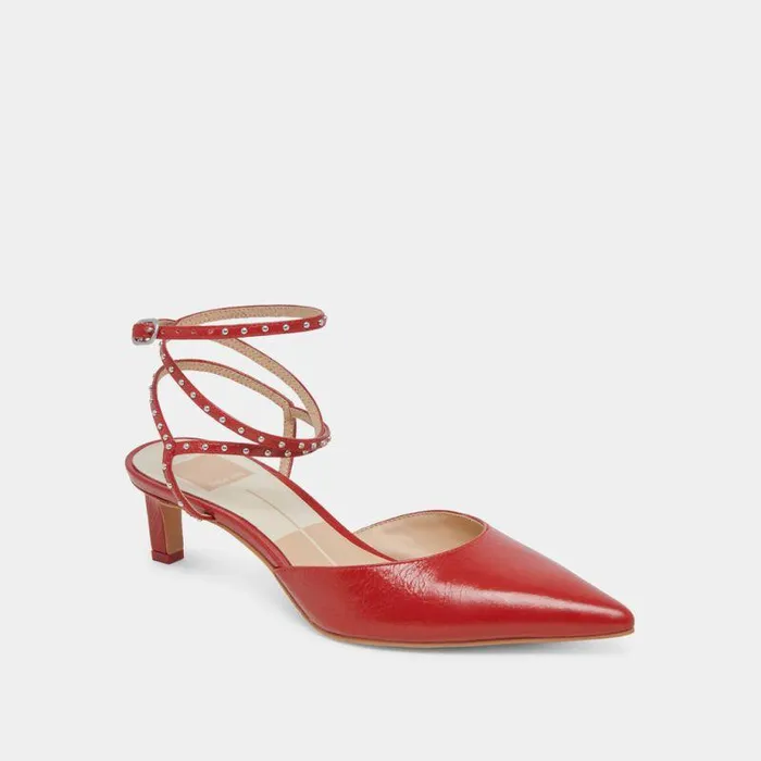Heels Shop Dolce Vita Loklyn Stud Heels Red Crinkle Patent Red Crinkle Patent