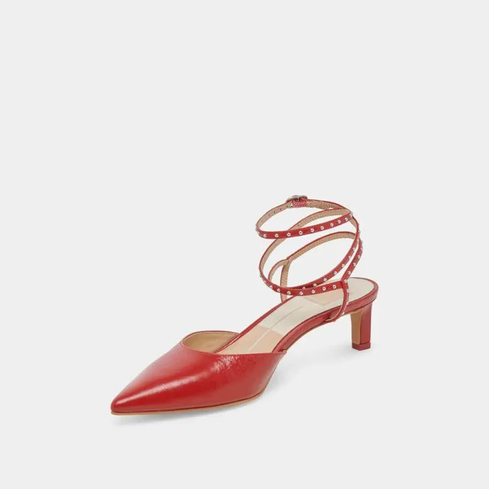 Heels Shop Dolce Vita Loklyn Stud Heels Red Crinkle Patent Red Crinkle Patent