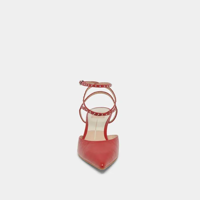 Heels Shop Dolce Vita Loklyn Stud Heels Red Crinkle Patent Red Crinkle Patent