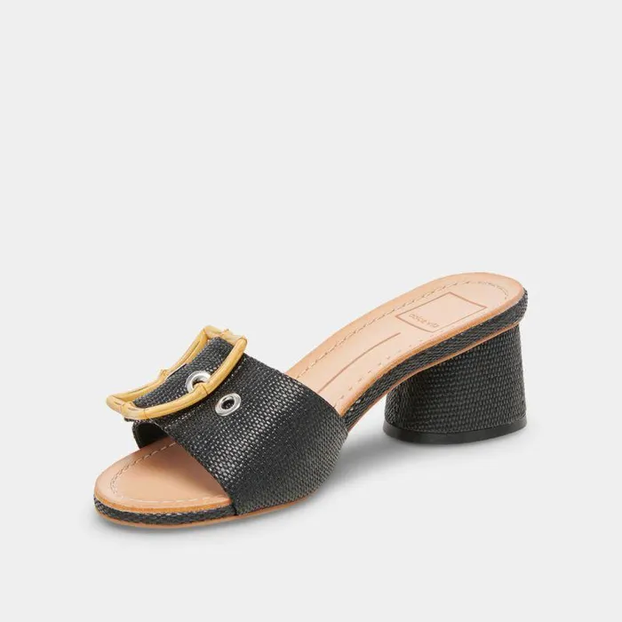 Heels Shop Dolce Vita Lucey Wide Heels Black Raffia Black Raffia