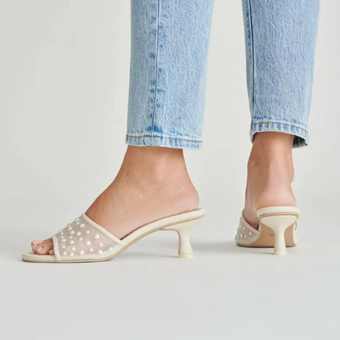 Heels Shop Dolce Vita Meeza Pearl Heels Ivory Mesh Ivory Mesh