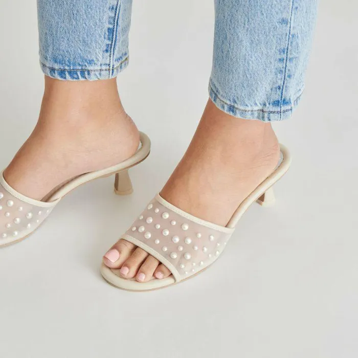 Heels Shop Dolce Vita Meeza Pearl Heels Ivory Mesh Ivory Mesh