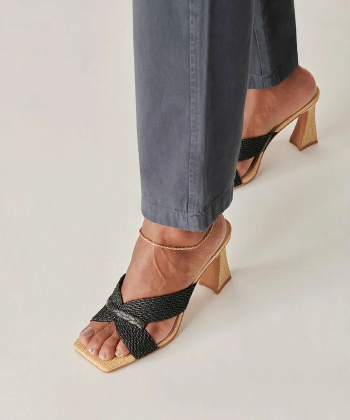 Heels Shop Dolce Vita Nitro Heels Black Raffia Black Raffia