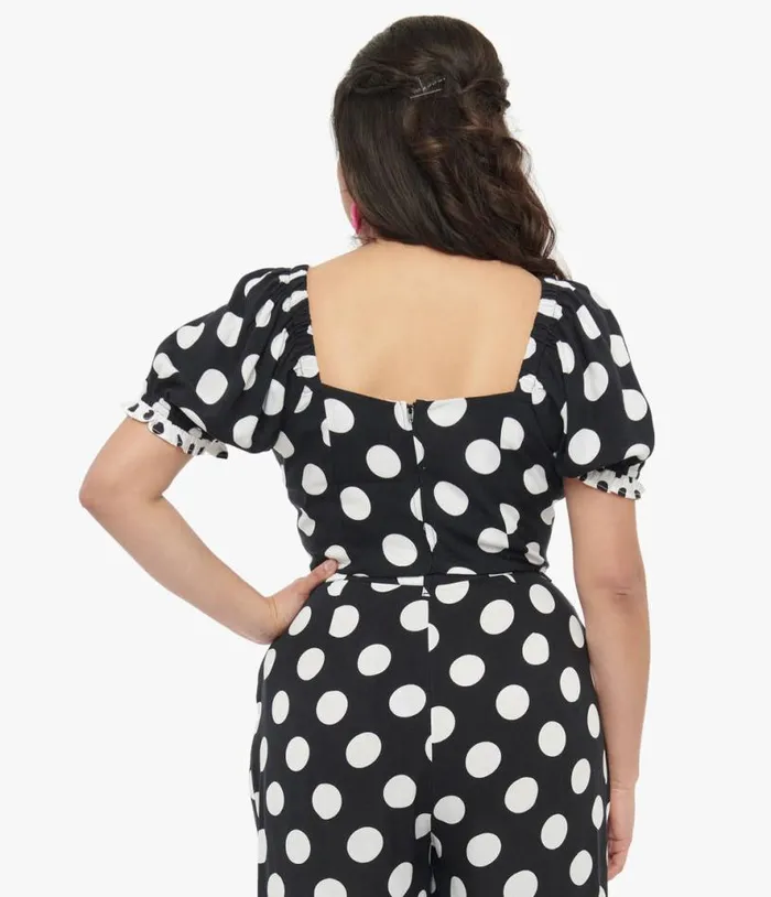 Hell Bunny 1960s Black and White Polka Dot Dolores Crop Top Clothing Unique Vintage Blouses