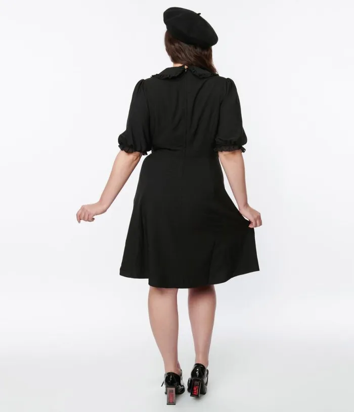 Hell Bunny Black and Ivy Flare Dress DressesPlus Unique Vintage Fit and Flare