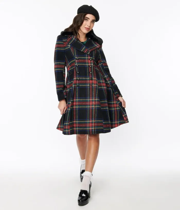Hell Bunny Black Tartan Forester Coat Clothing Unique Vintage Coats and Jackets