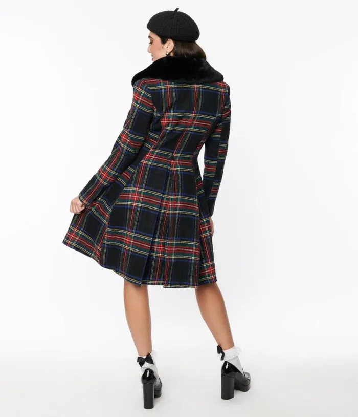 Hell Bunny Black Tartan Forester Coat Clothing Unique Vintage Coats and Jackets