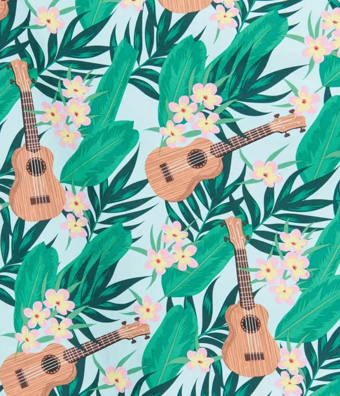 Hell Bunny Light Blue and Green Tropical Ukulele Swing Dress DressesPlus Unique Vintage Pocket Dresses