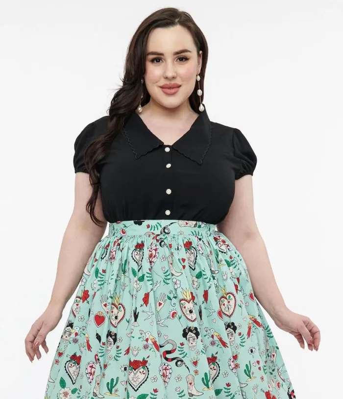Hell Bunny Plus Size 1950s Black Maddy Blouse Clothing Unique Vintage Blouses Hell Bunny Plus Size 1950s Black Maddy Blouse Clothing Unique Vintage Blouses