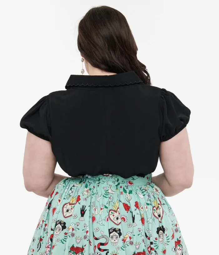Hell Bunny Plus Size 1950s Black Maddy Blouse Clothing Unique Vintage Blouses