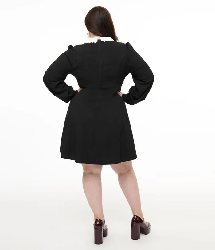 Hell Bunny Plus Size 1960s Black Batilda Mini Dress Halloween Unique Vintage Dresses