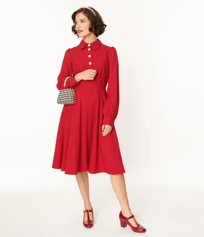 Hell Bunny Red Mia Swing Dress DressesPlus Unique Vintage Swing