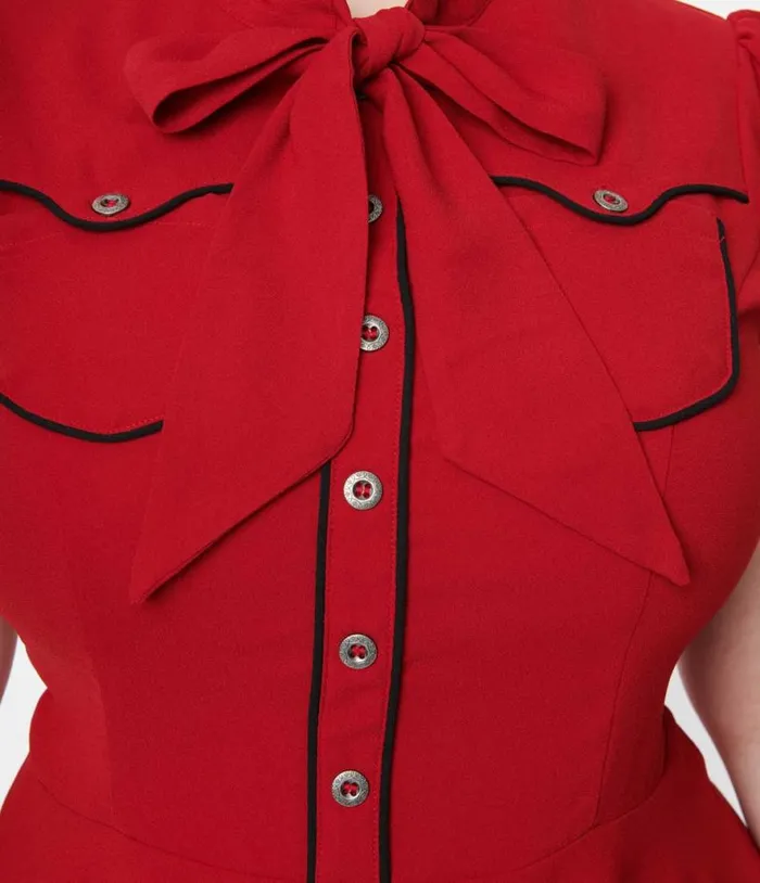 Hell Bunny Red Millie Fit and Flare Dress DressesPlus Unique Vintage Pocket Dresses