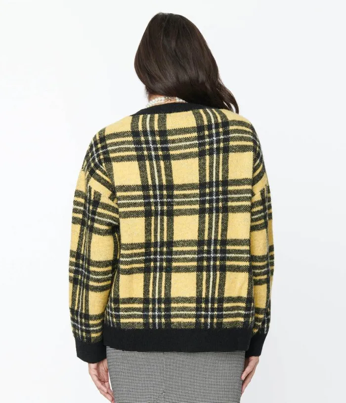 Hell Bunny Yellow and Black Plaid Cardigan ClothingPlus Unique Vintage Sweaters and Cardigans