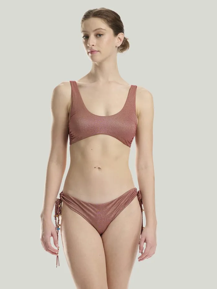 High Shine Metallic Top Bronze Metallic Women Wolford Swimwear