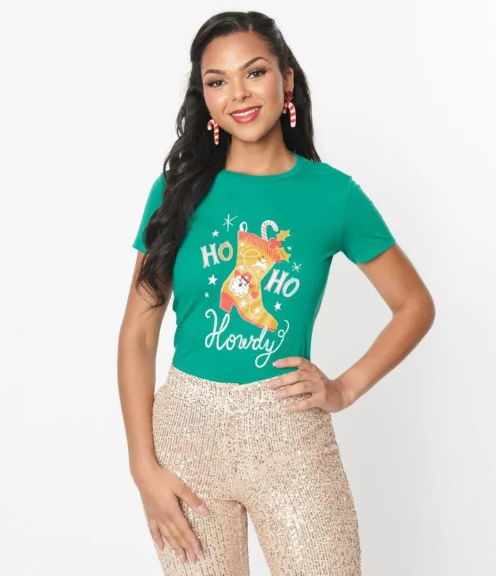 Ho Ho Ho Howdy Fitted Graphic Tee Clothing Unique Vintage Graphic Tees