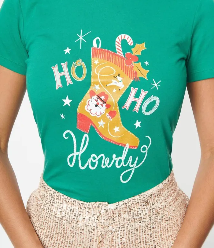 Ho Ho Ho Howdy Fitted Graphic Tee Clothing Unique Vintage Graphic Tees