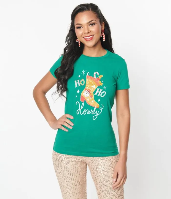 Ho Ho Ho Howdy Fitted Graphic Tee Clothing Unique Vintage Graphic Tees