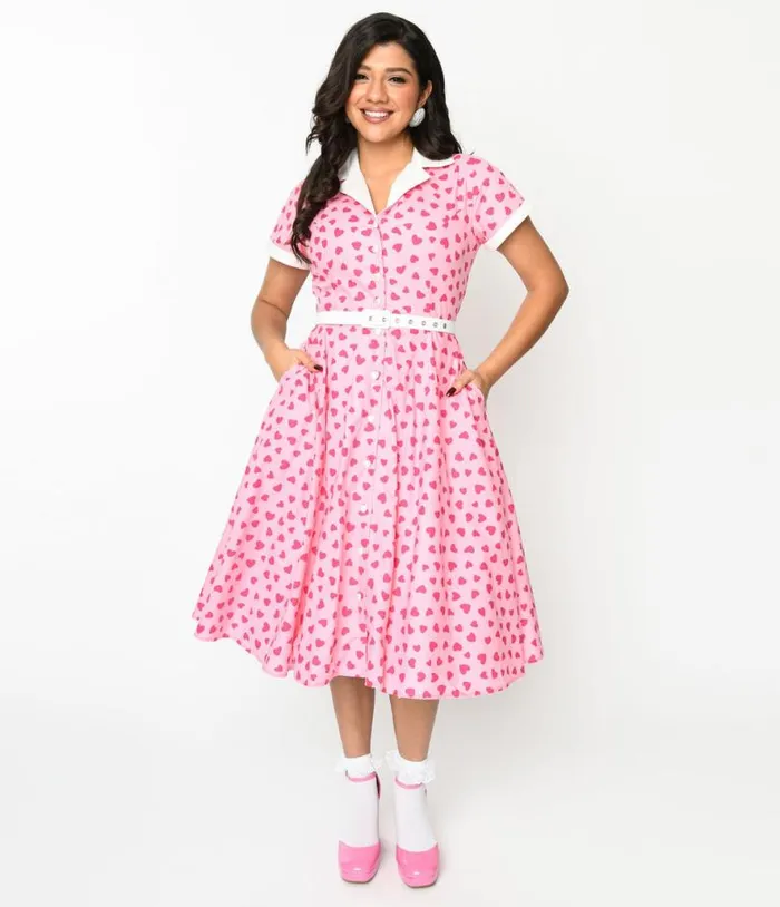 Hot Pink Heart Alexis Swing Dress Dresses Unique Vintage Swing
