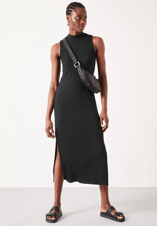 Hush Dresses Women Alexis Ribbed Jersey Midi Dress Black