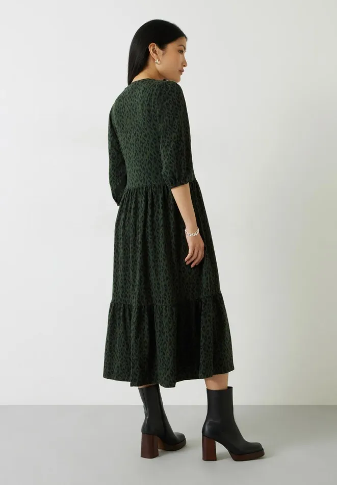 Hush Dresses Women Athena Jersey Cotton Tier Dress Animal Ikat Khaki Hush Dresses Women Athena Jersey Cotton Tier Dress Animal Ikat Khaki