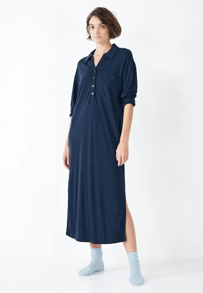 Hush Dresses Women Chesten Linen Blend Jersey Dress Midnight Navy