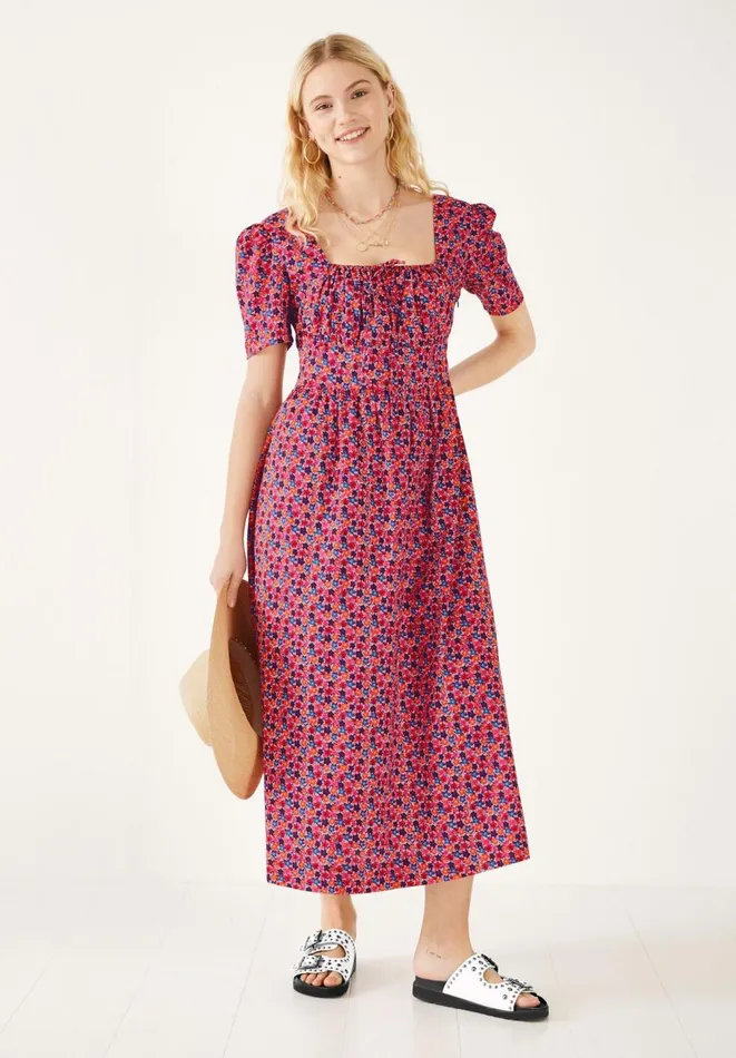 Hush Dresses Women Issy Prairie Midi Dress Retro Floral Pinks
