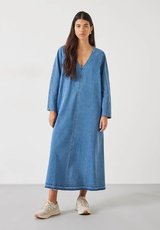 Hush Dresses Women Marina VNeck Denim Maxi Dress Mid Authentic Blue