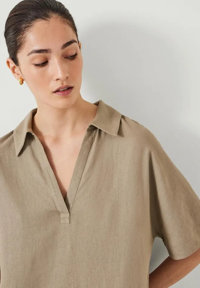 Hush Dresses Women Orla Mini Linen Polo Dress Beige Hush Dresses Women Orla Mini Linen Polo Dress Beige