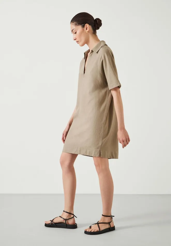 Hush Dresses Women Orla Mini Linen Polo Dress Beige Hush Dresses Women Orla Mini Linen Polo Dress Beige