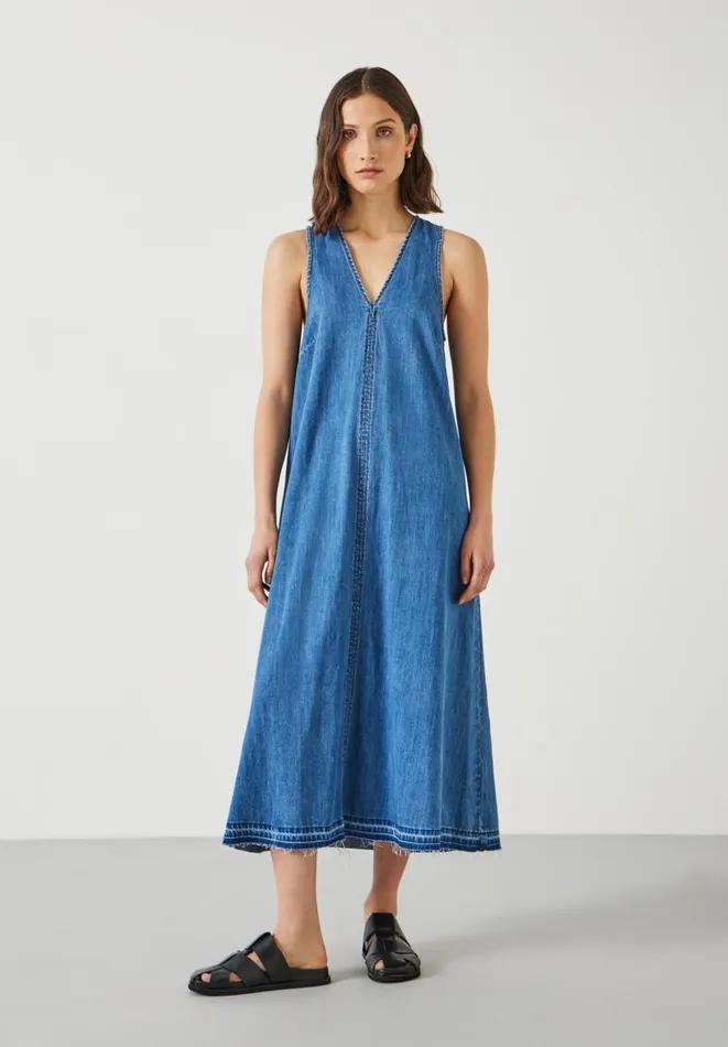 Hush Dresses Women Tatum Denim Maxi Dress Mid Authentic Wash Denim