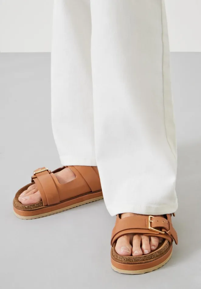 Hush Flats Women Bryson Buckle Slide Tan Hush Flats Women Bryson Buckle Slide Tan