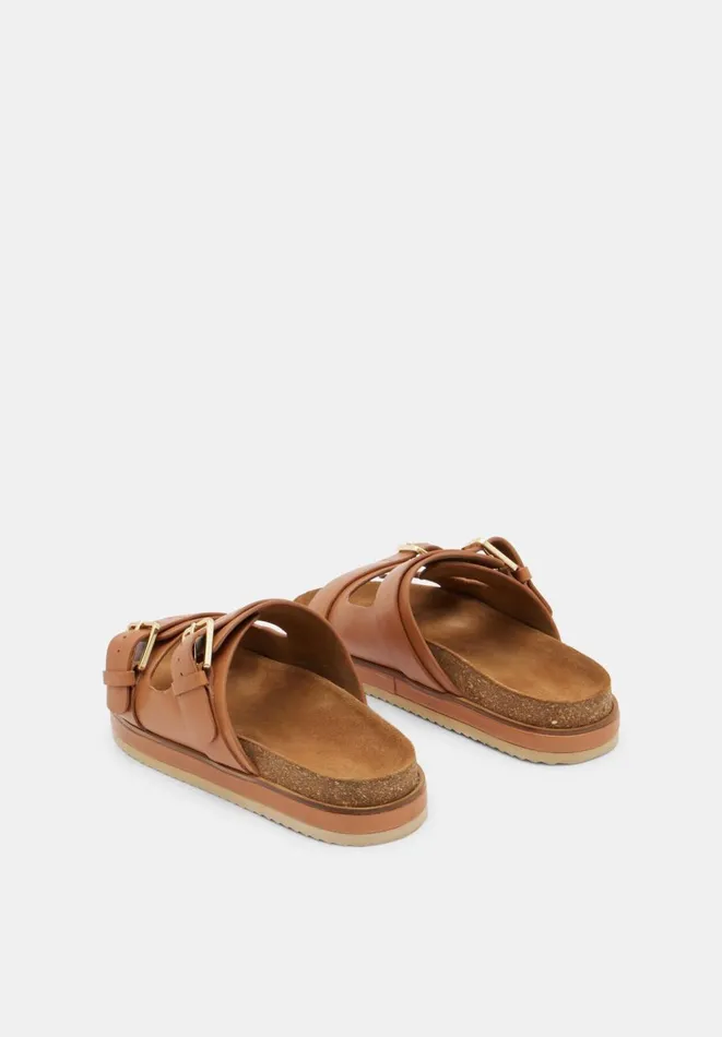 Hush Flats Women Bryson Buckle Slide Tan Hush Flats Women Bryson Buckle Slide Tan