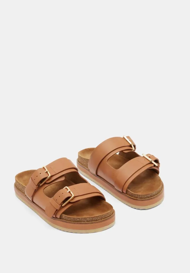 Hush Flats Women Bryson Buckle Slide Tan Hush Flats Women Bryson Buckle Slide Tan
