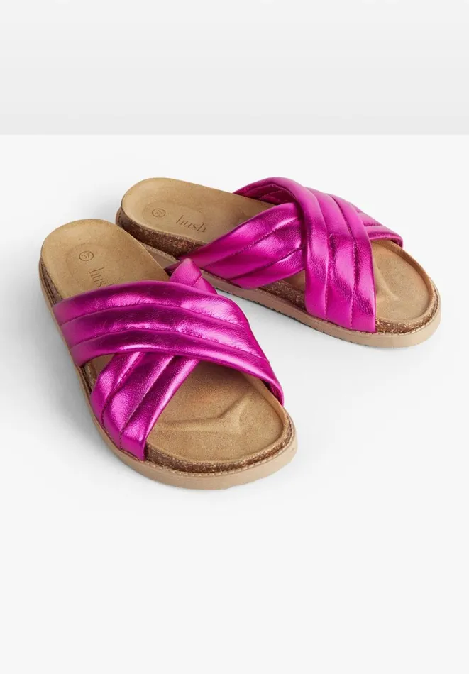Hush Flats Women Pemba Leather Metallic Sandals Pink Hush Flats Women Pemba Leather Metallic Sandals Pink
