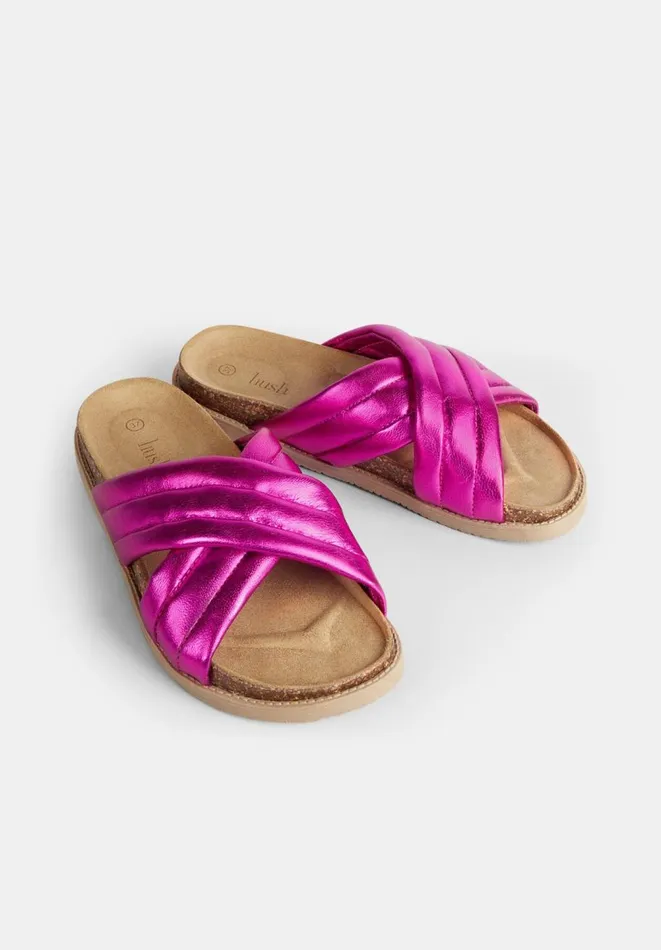 Hush Flats Women Pemba Leather Metallic Sandals Pink Hush Flats Women Pemba Leather Metallic Sandals Pink