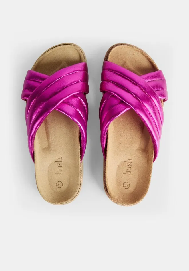Hush Flats Women Pemba Leather Metallic Sandals Pink Hush Flats Women Pemba Leather Metallic Sandals Pink