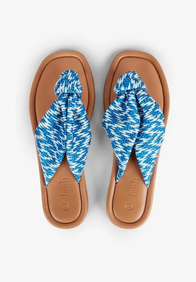 Hush Flats Women Tahiti Knotted Sandals Blue White Hush Flats Women Tahiti Knotted Sandals Blue White