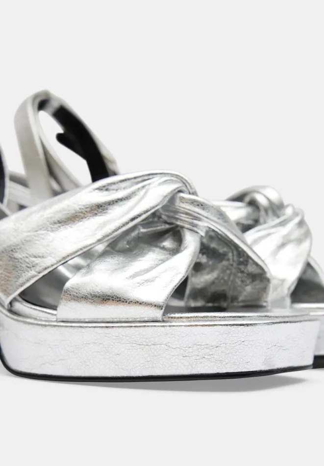 Hush Heels Women Farrah Leather Twist Platform Heels Silver Hush Heels Women Farrah Leather Twist Platform Heels Silver