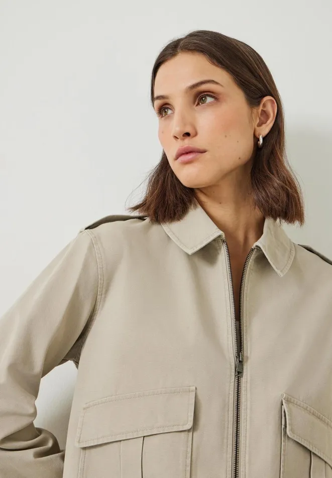 Hush Jackets and Coats Women Laurie Zip Up Utility Jacket Stone Hush Jackets and Coats Women Laurie Zip Up Utility Jacket Stone