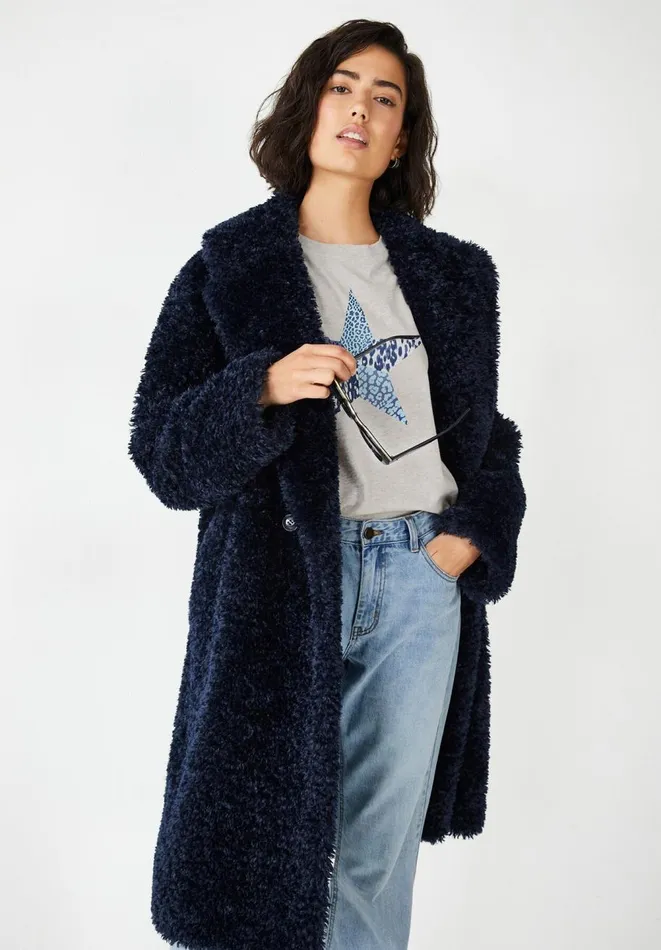 Hush Jackets and Coats Women Leighton Textured Faux Fur Coat Midnight Navy Hush Jackets and Coats Women Leighton Textured Faux Fur Coat Midnight Navy