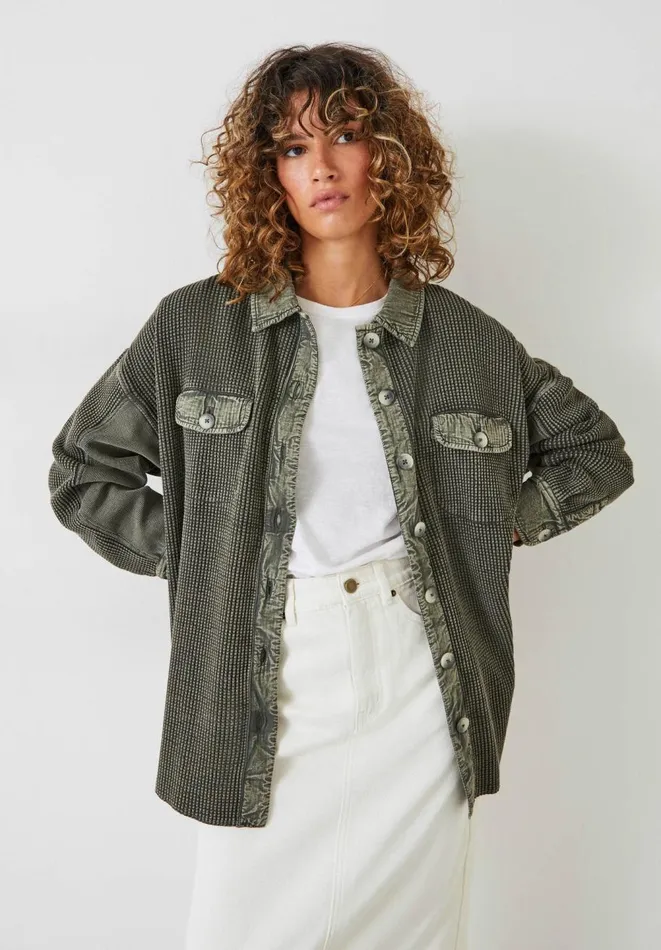 Hush Jackets and Coats Women Wanda Waffle Jersey Shacket Khaki Hush Jackets and Coats Women Wanda Waffle Jersey Shacket Khaki