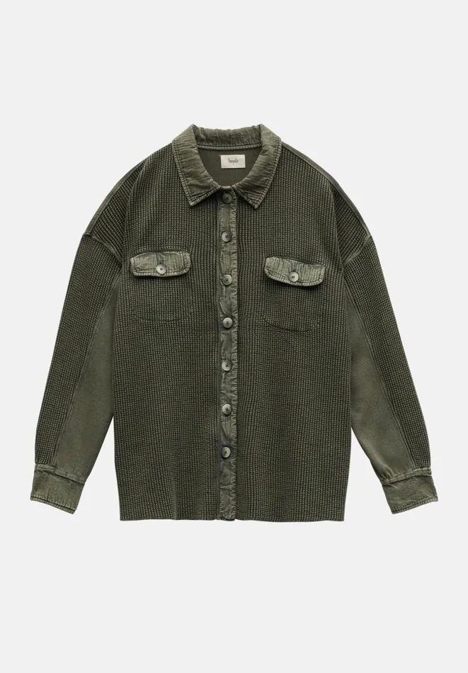 Hush Jackets and Coats Women Wanda Waffle Jersey Shacket Khaki Hush Jackets and Coats Women Wanda Waffle Jersey Shacket Khaki