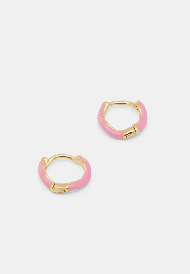 Hush Jewellery Women Fern Twist Enamel Huggie Earrings Pink