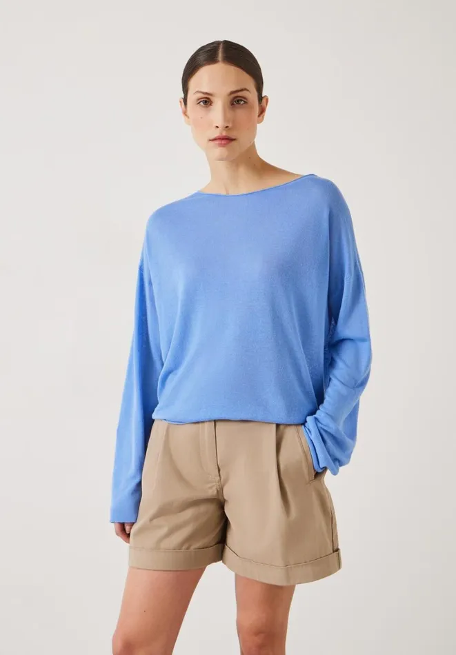 Hush Jumpers and Cardigans Women Aarani Open Neck Linen Top Periwinkle Blue Hush Jumpers and Cardigans Women Aarani Open Neck Linen Top Periwinkle Blue