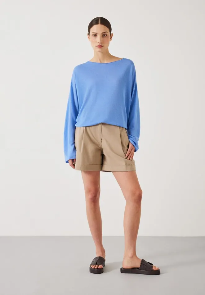 Hush Jumpers and Cardigans Women Aarani Open Neck Linen Top Periwinkle Blue Hush Jumpers and Cardigans Women Aarani Open Neck Linen Top Periwinkle Blue