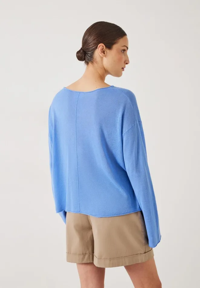 Hush Jumpers and Cardigans Women Aarani Open Neck Linen Top Periwinkle Blue Hush Jumpers and Cardigans Women Aarani Open Neck Linen Top Periwinkle Blue